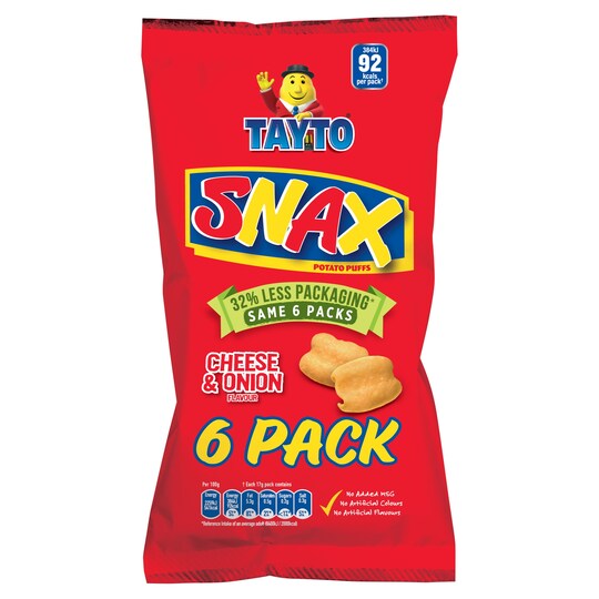 Tayto Snax Potato Puffs Cheese & Onion Flavour Snacks 6x17g