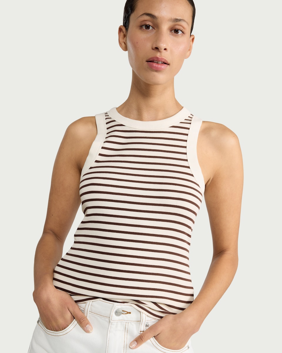 image 1 of F&F Cotton Rich Ribbed Vest in Multi Brown