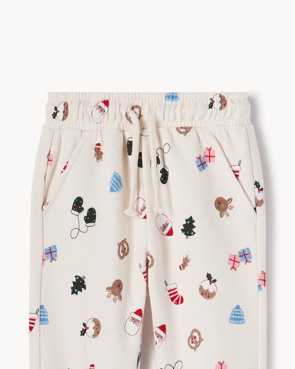 image 1 of Christmas Baby Cotton Rich Printed Sweatshirt and Joggers Set in Cream