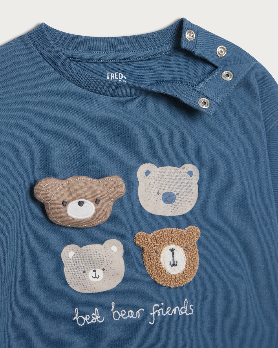 image 1 of F&F Baby 2-Piece Cotton Rich Best Bear Friends Top and Leggings Set in Navy