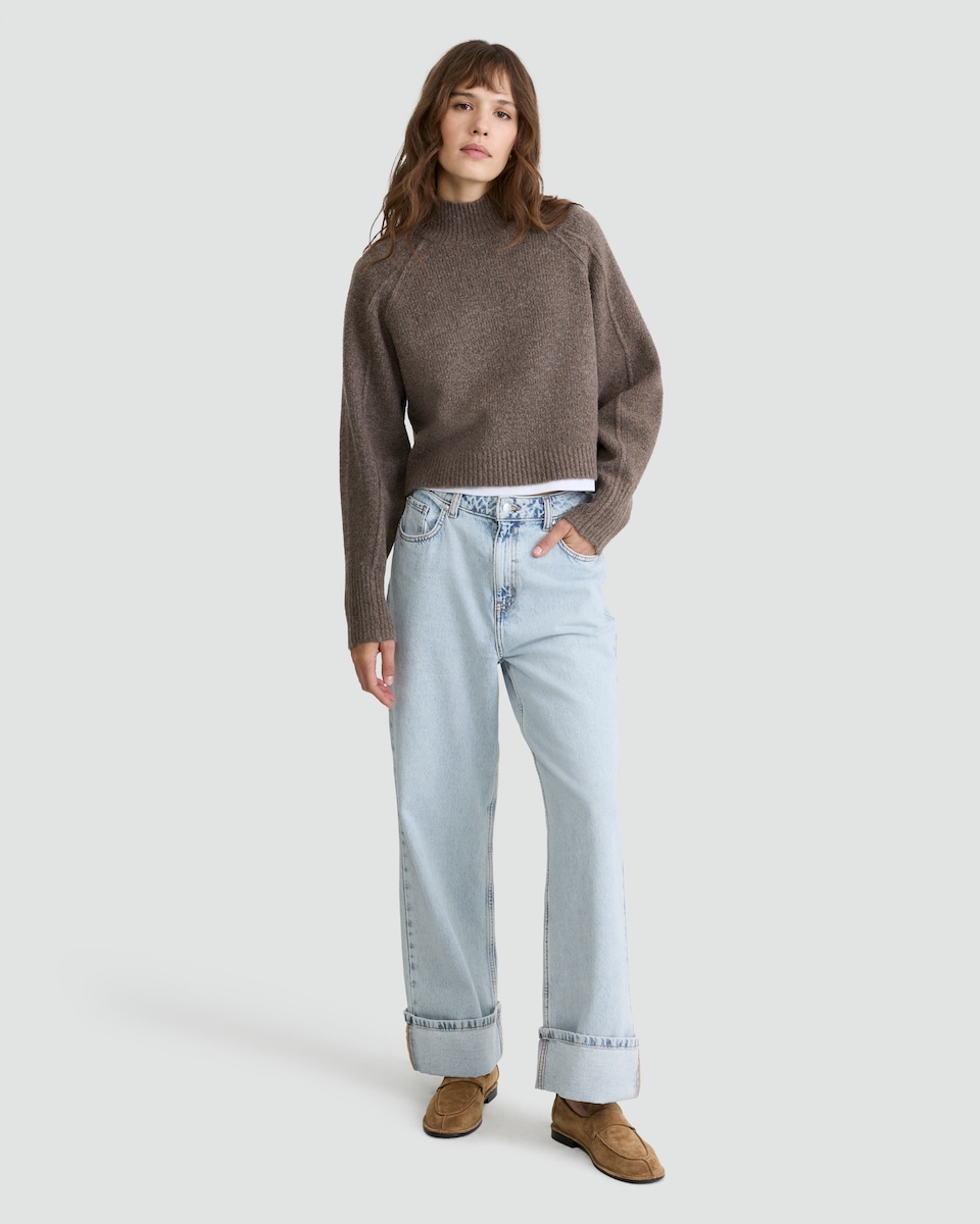 image 1 of F&F Ribbed Knitted High Neck Jumper in Mink