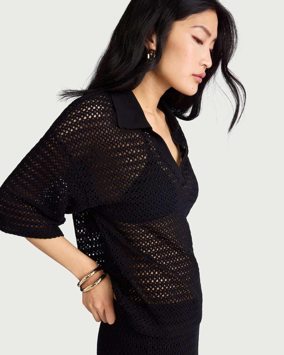 image 1 of F&F Pure Cotton Knitted Co-ord Shirt in Black