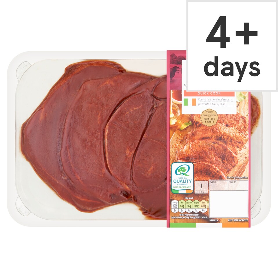 Tesco Irish beef quick fry steaks with sticky soy, chilli and honey 360g
