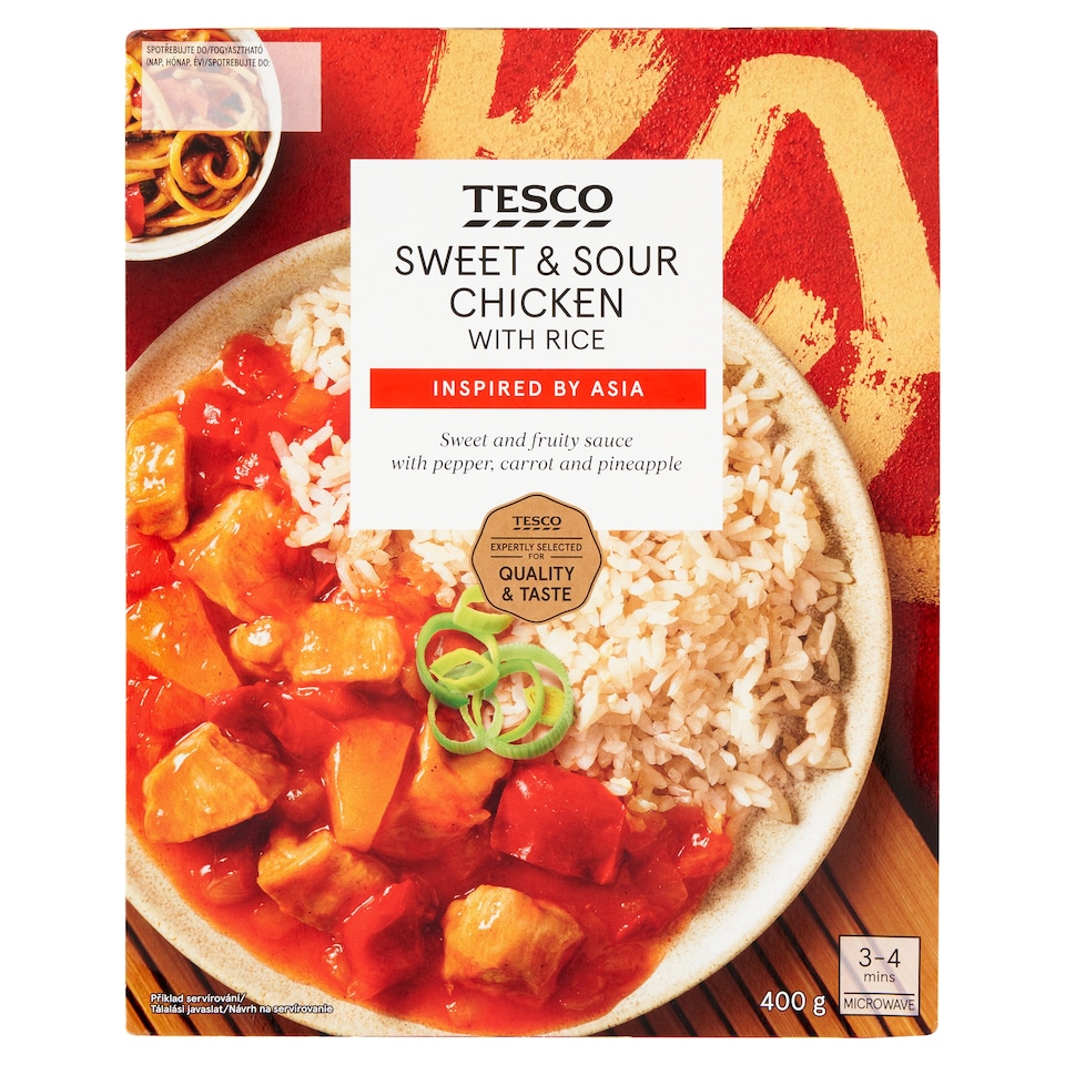 Tesco édes-savanyú szósz főtt rizzsel és csirkemellfilével 400 g