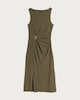 image 4 of F&F Crinkle Textured Gold Buckle Sleeveless Dress in Khaki