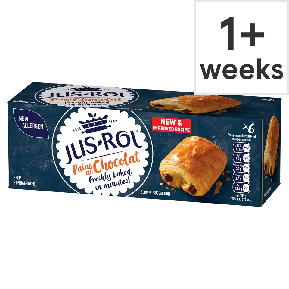 JusRol Pains Au Chocolat Dough 6 Pack 275G Tesco Groceries
