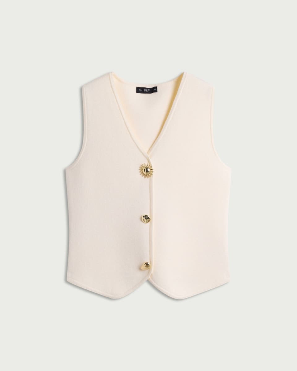 image 1 of The F&F Edit Knitted Button Front Waistcoat in Cream