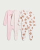 image 1 of F&F Baby 3-Pack Pure Cotton Teddy Bear Printed Sleepsuits in Pink