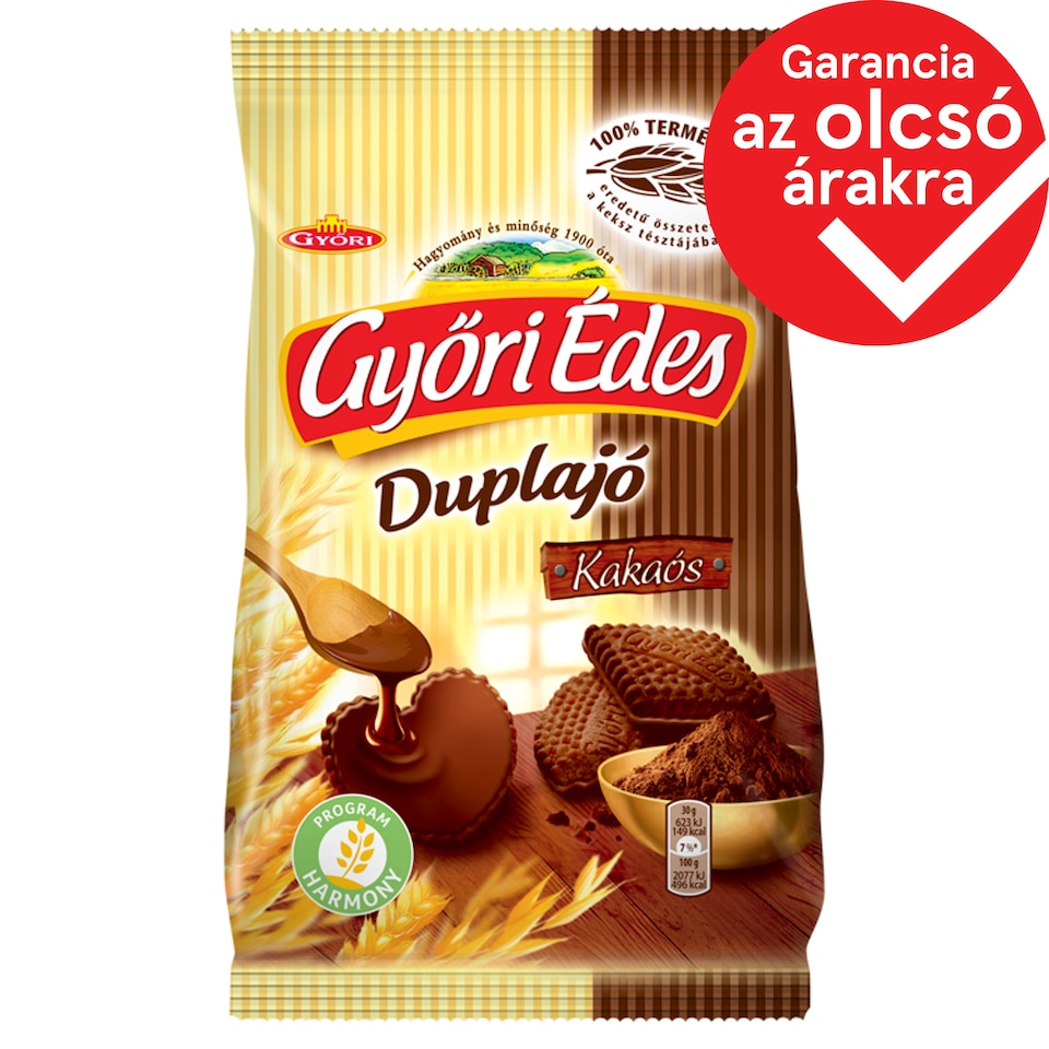 Győri Édes Duplajó kakaós bevonómasszával talpán mártott, kakaós, omlós keksz 150 g