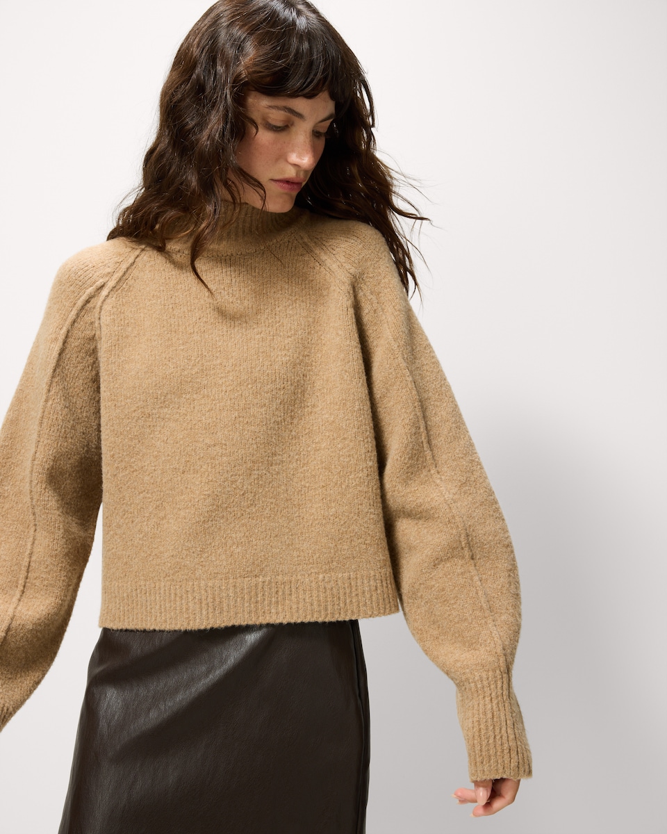 image 1 of F&F Turtle Neck Cropped Knitted Jumper in Camel