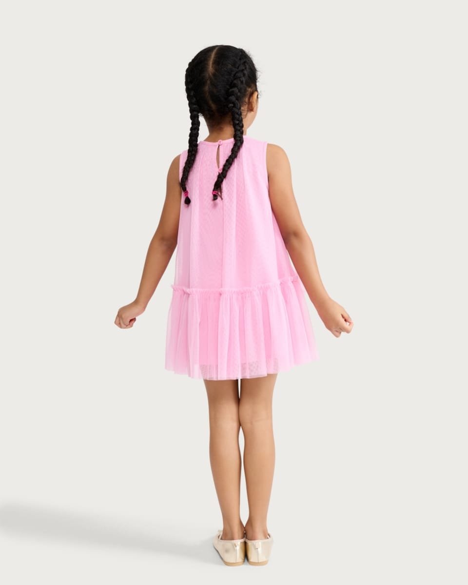 image 1 of F&F Girls Tulle Flower Trim Sleeveless Dress in Pink