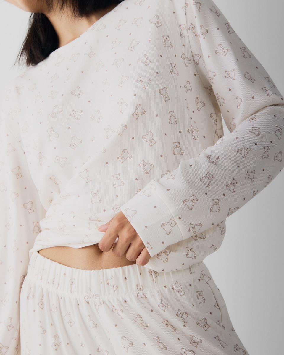 image 1 of F&F Textured Bear Print Pyjama Set in Cream