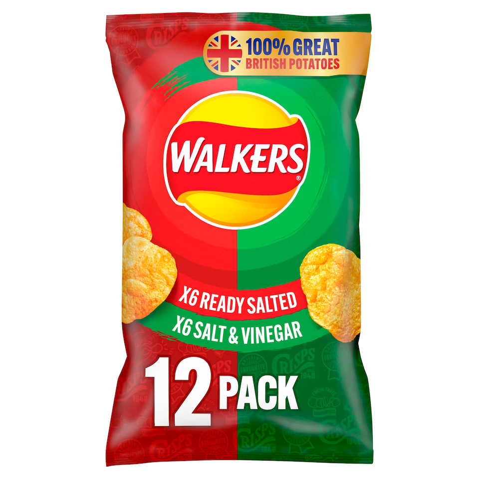image 1 of Walkers Ready Salted & Salt & Vinegar Crisps Multipack 12x25g