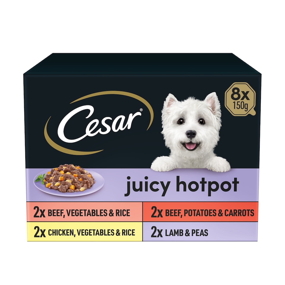 image 1 of Cesar Juicy Hotpot Wet Dog Food Tray Mixed in Gravy 8x150g