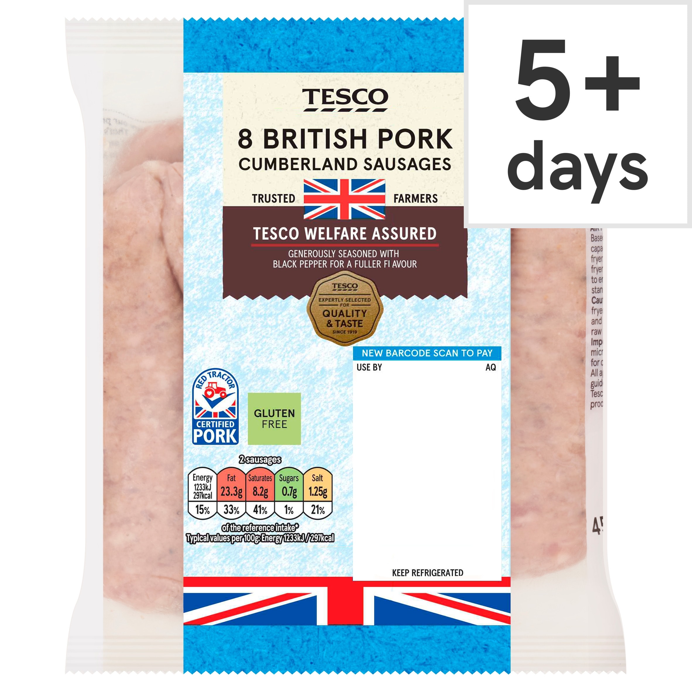 Tesco British Cumberland Sausages 8 Pack 454G