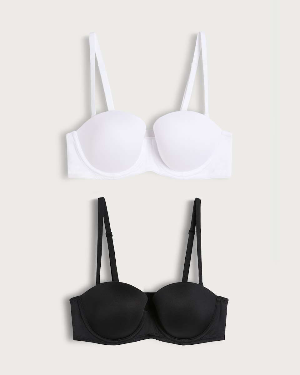 image 1 of F&F 2-Pack Multiway Strapless Bras in Multi Black White
