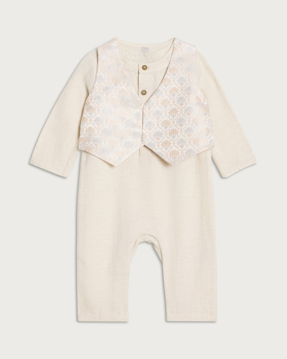 F&F Baby 2-Piece Long Sleeved All-in-one and Waistcoat in Cream