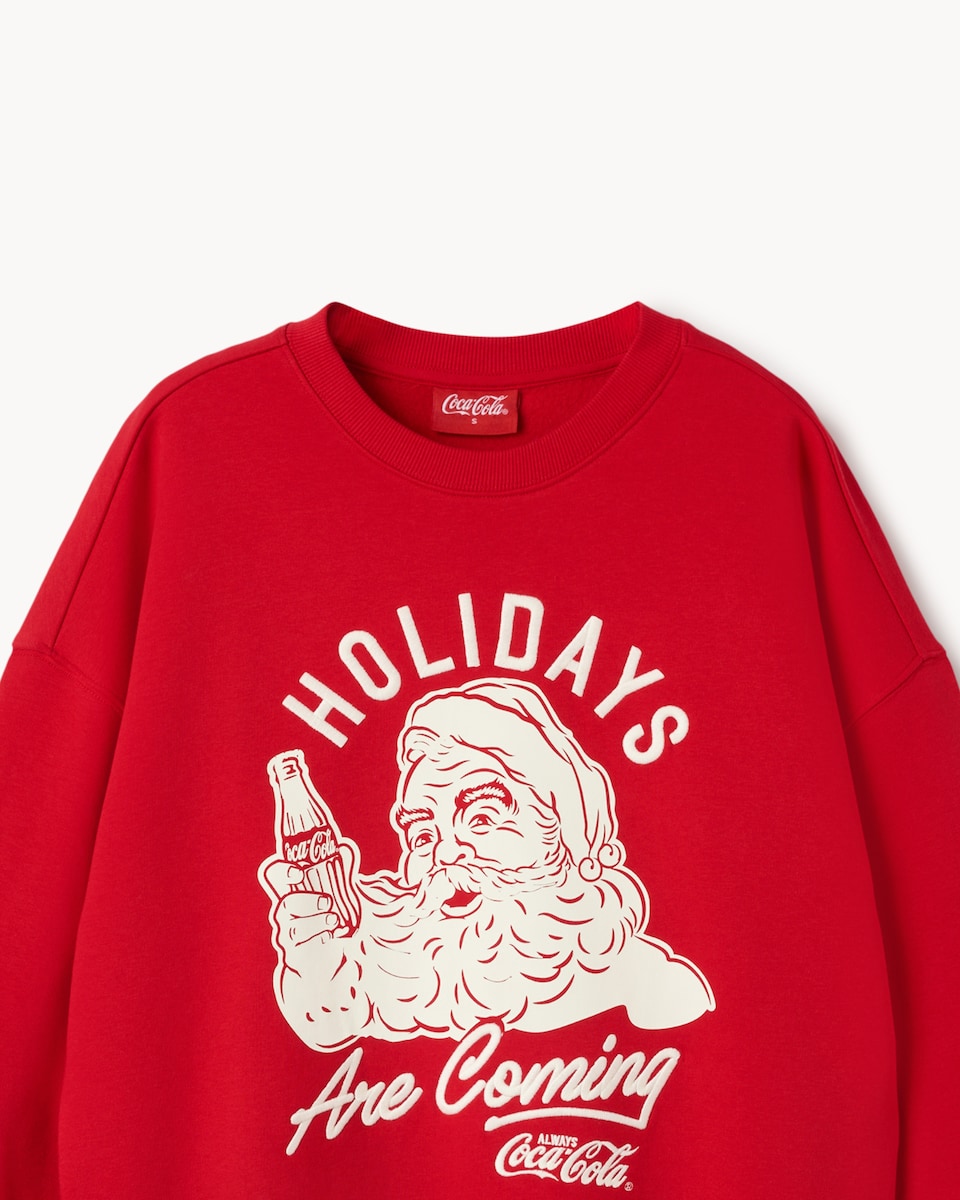 image 1 of Coca Cola Cotton Rich Christmas Sweatshirt in Red