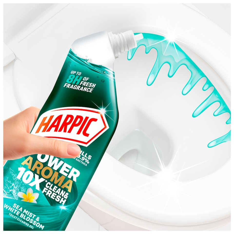 image 1 of Harpic Power Aroma Sea Mist & White Blossom Toilet Cleaning Gel 750ml