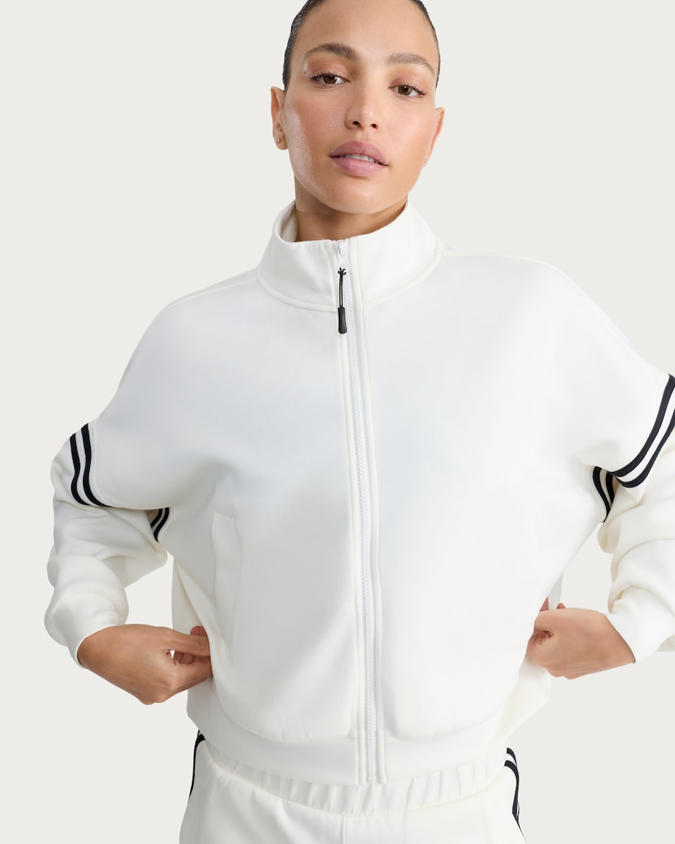 image 1 of F&F Active AFTERCLASS Side Stripe Zip Through Sweatshirt in Cream