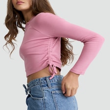 OH ME OH MY Cotton Rich Ruched Side Long Sleeved Top in Pink