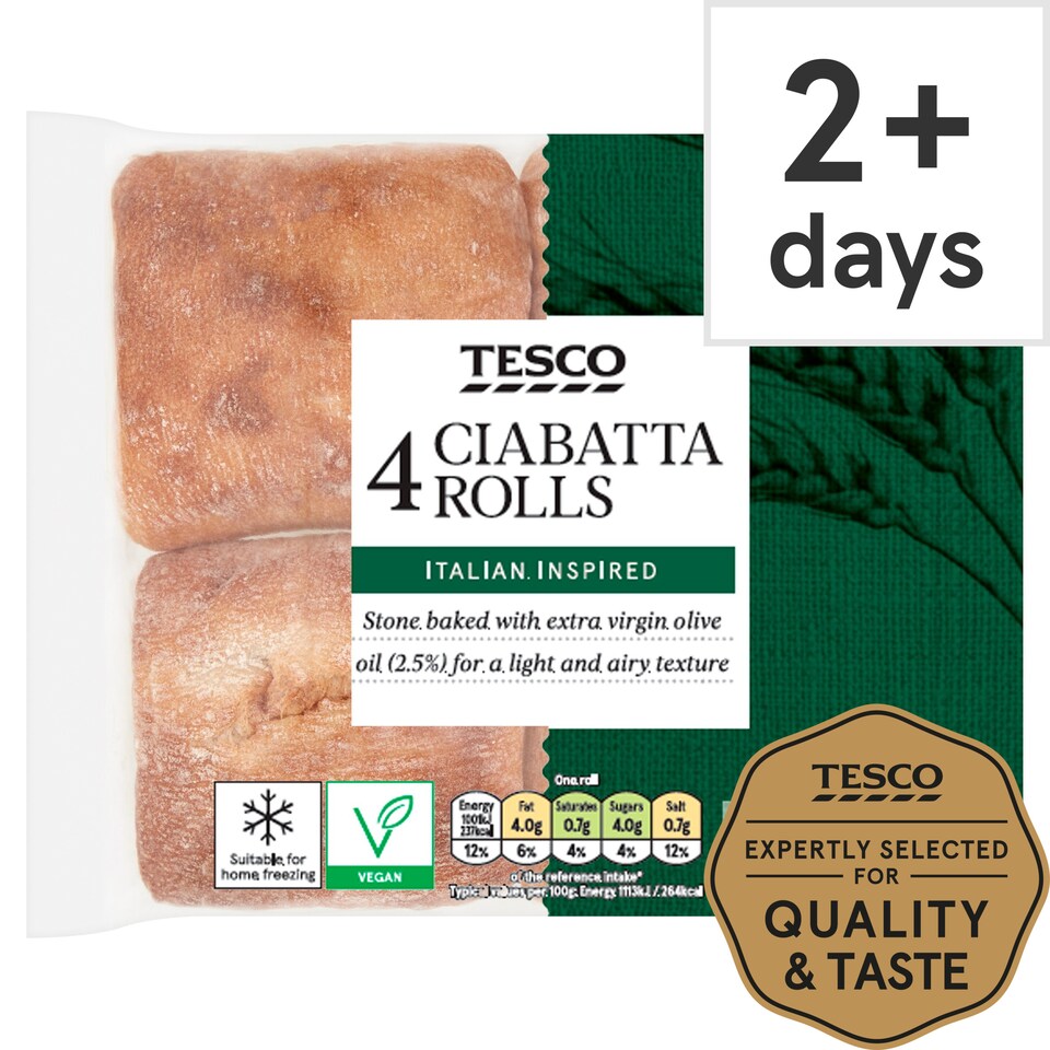 Tesco 4 Ciabatta Rolls Tesco Groceries