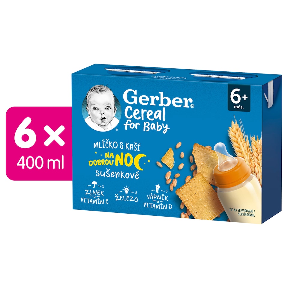 Obrázek 1 pro produkt GERBER Cereal mlíčko s kaší sušenkové Na dobrou noc 2 x 200ml