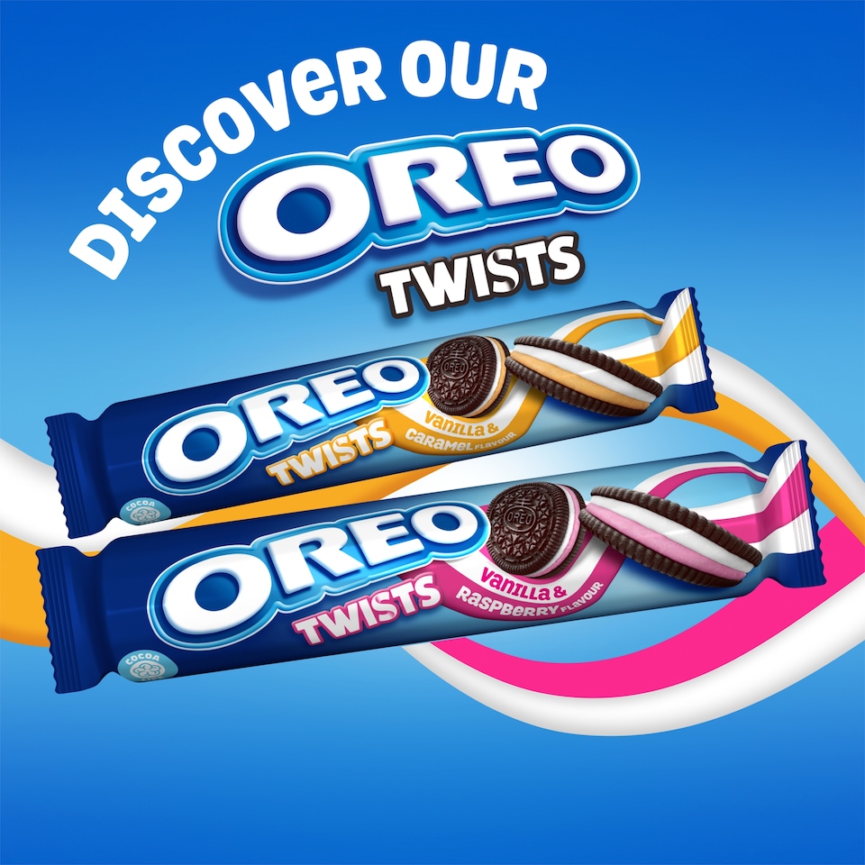 image 1 of OREO Twists Vanilla & Caramel Cookie Sandwich Biscuits 157G