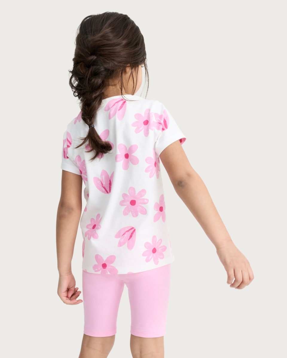 image 1 of F&F Girls 3-Pack Pure Cotton Floral Print T-Shirts in Multi Pink