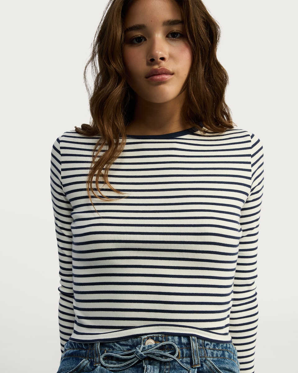 image 1 of OH ME OH MY Cotton Rich Striped Long Sleeved Top in White