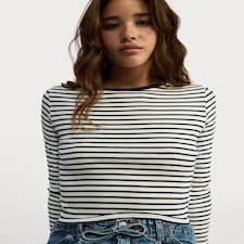 OH ME OH MY Cotton Rich Striped Long Sleeved Top in White
