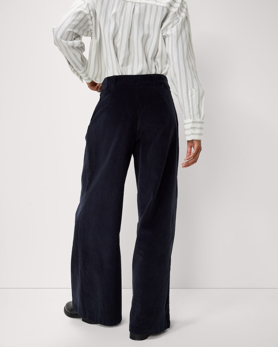 image 1 of F&F Pleated Corduroy Wide Leg Trousers in Navy