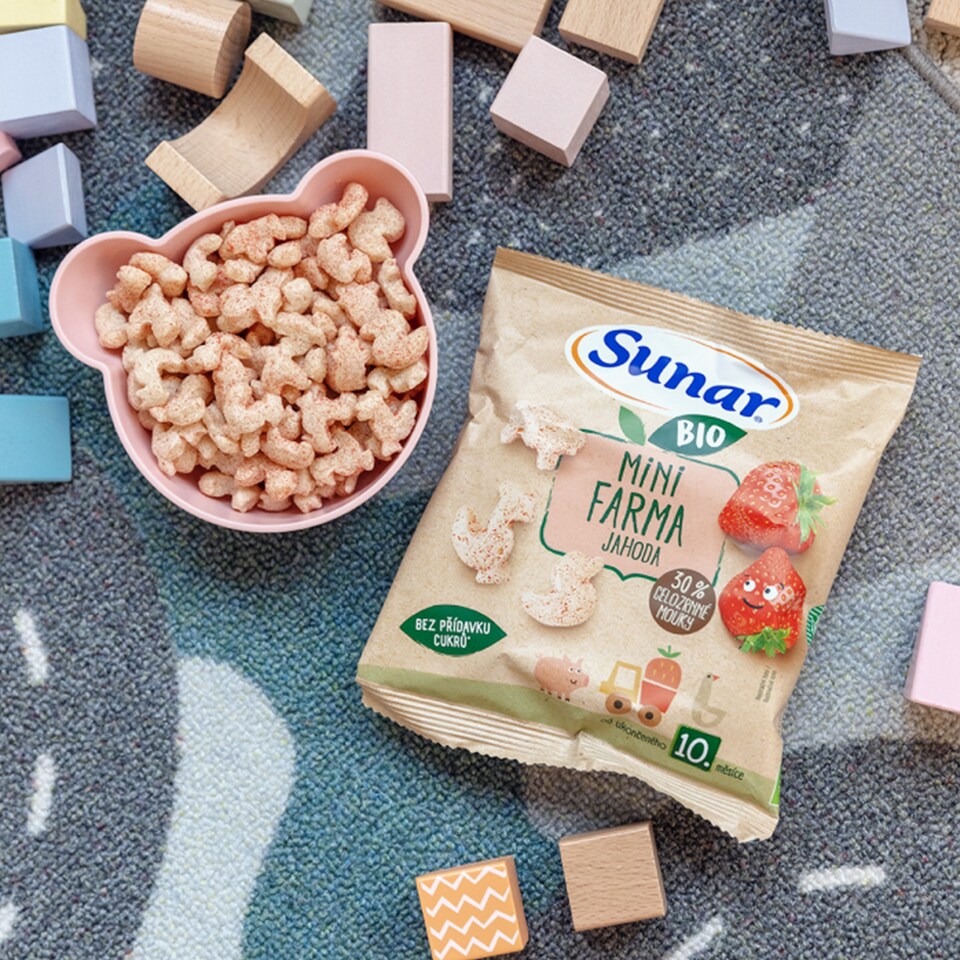 Obrázek 1 pro produkt Sunar BIO dětské křupky mini farma jahoda 10m+, 18g 