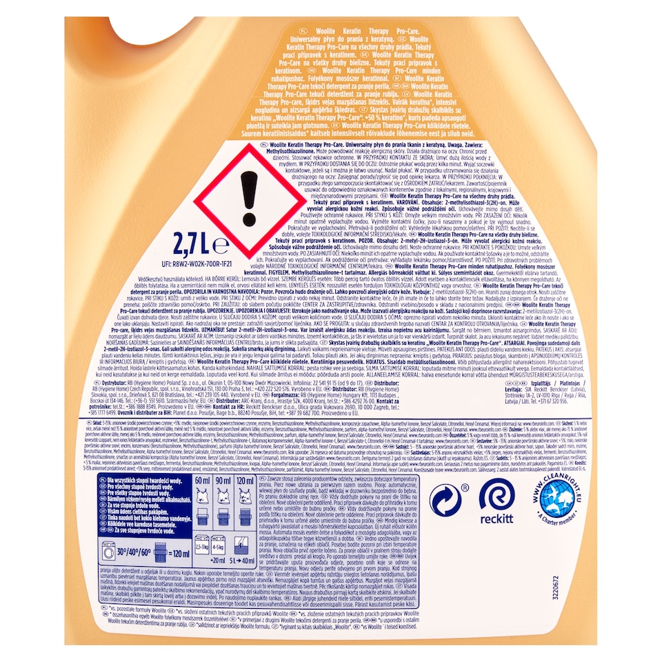 Obrázek 1 pro produkt Woolite Keratin Therapy Pro-Care tekutý prací přípravek na všechny druhy prádla 45 praní 2,7l