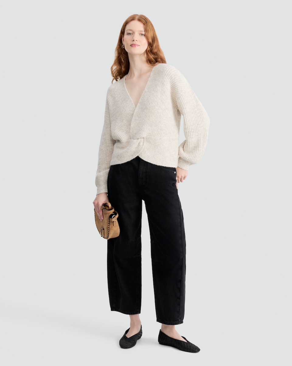 image 1 of F&F Knitted Twist Front Jumper with Wool in Neutral