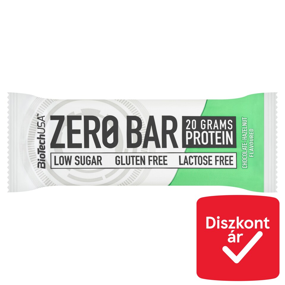 BioTechUSA Zero Bar csokoládé-mogyoró ízű fehérjeszelet édesítőszerrel 50 g  1. kép