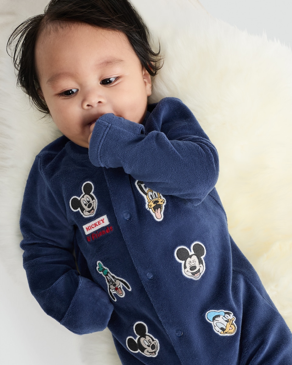 image 1 of Disney Mickey Mouse & Friends Velour Sleepsuit in Navy