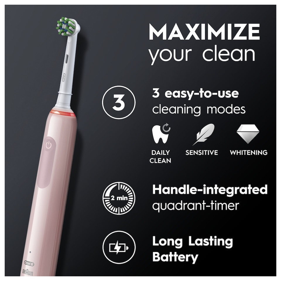 image 1 of Oral-B Pro 3 3D White Pink Electric Toothbrush & Case