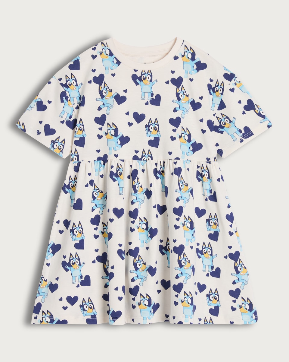 Bluey Pure Cotton Short Sleeved Dress in White