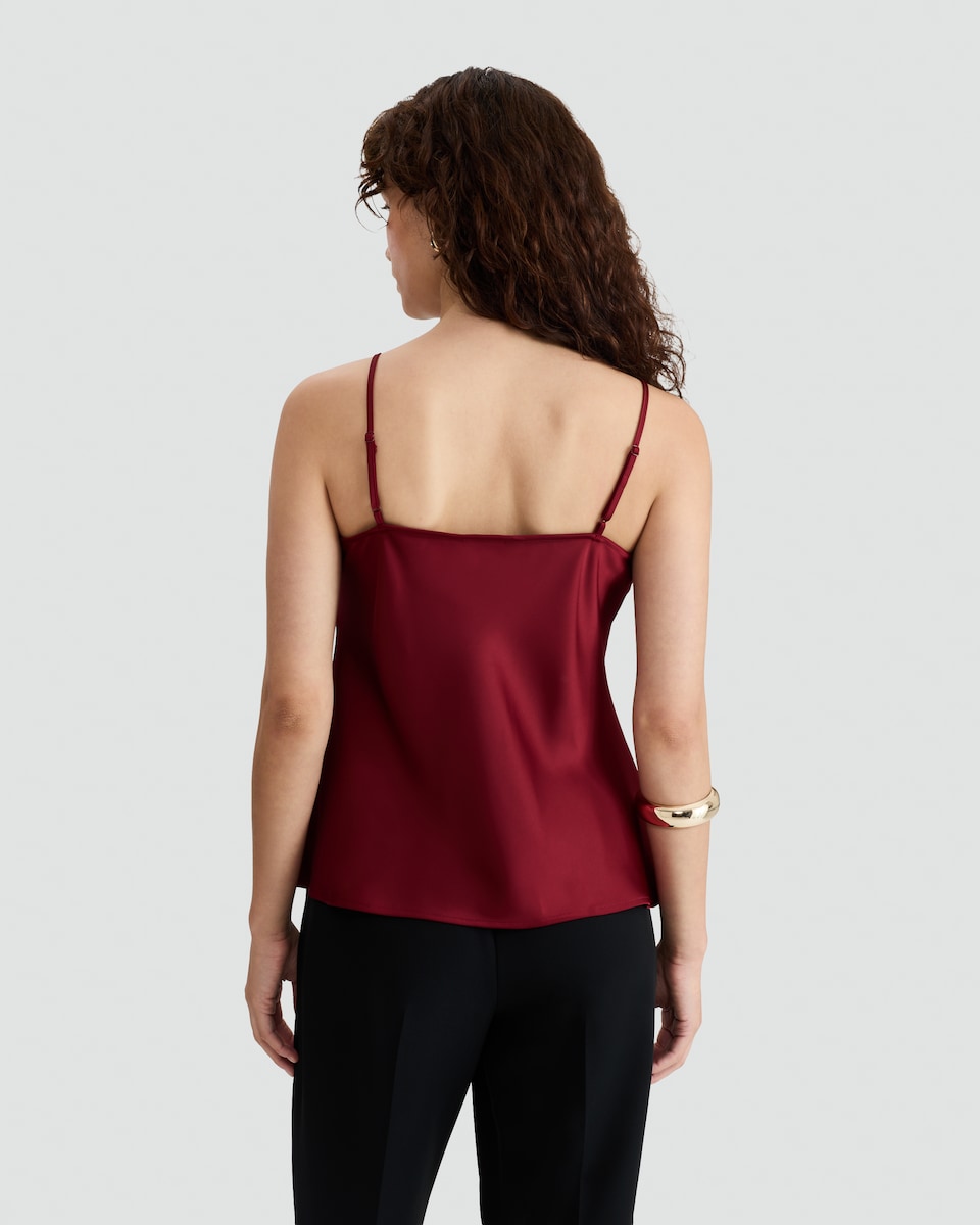 image 1 of F&F Faux Satin Strappy Cami Top in Red