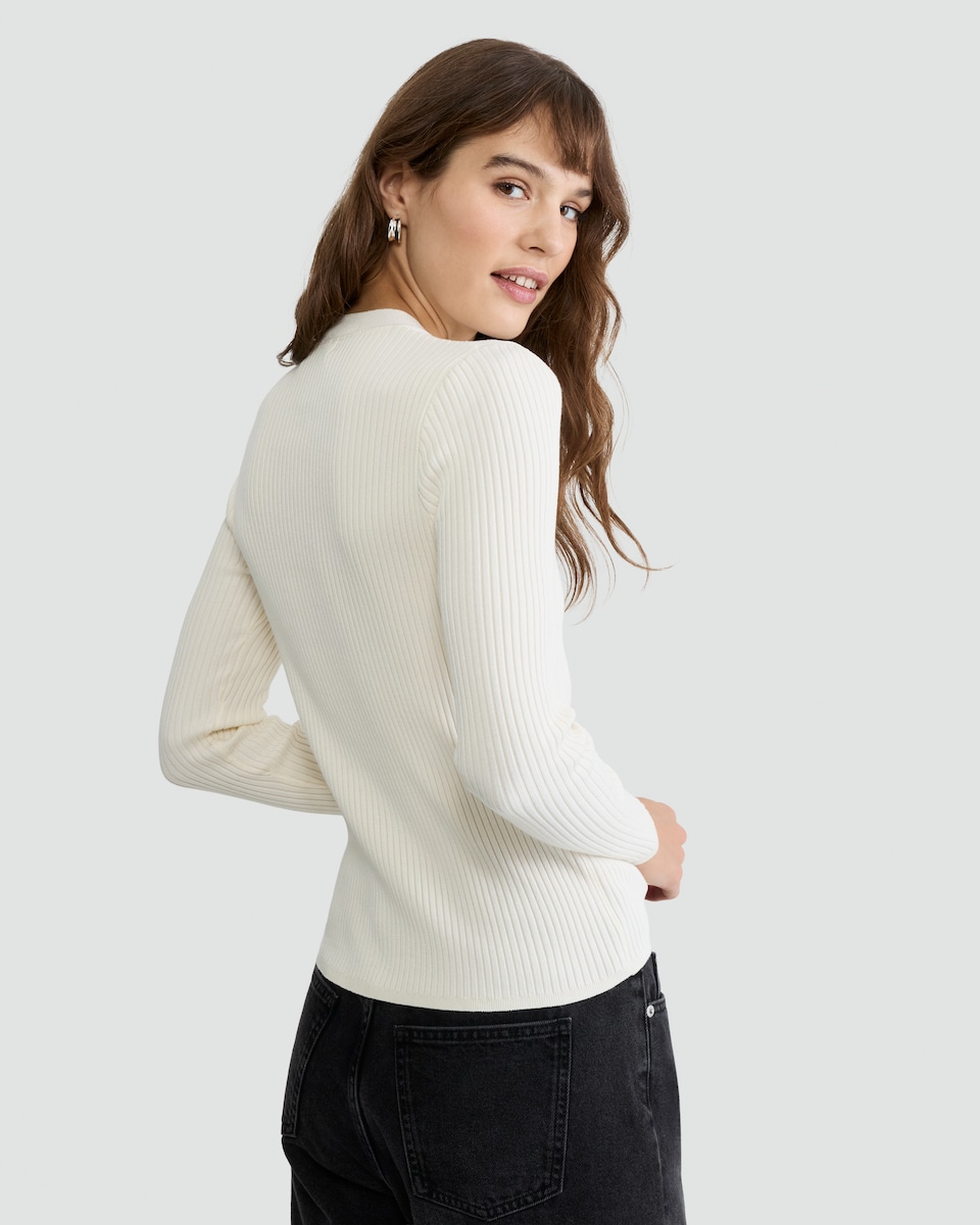 image 1 of F&F Ribbed Knit Crew Neck Jumper in Cream