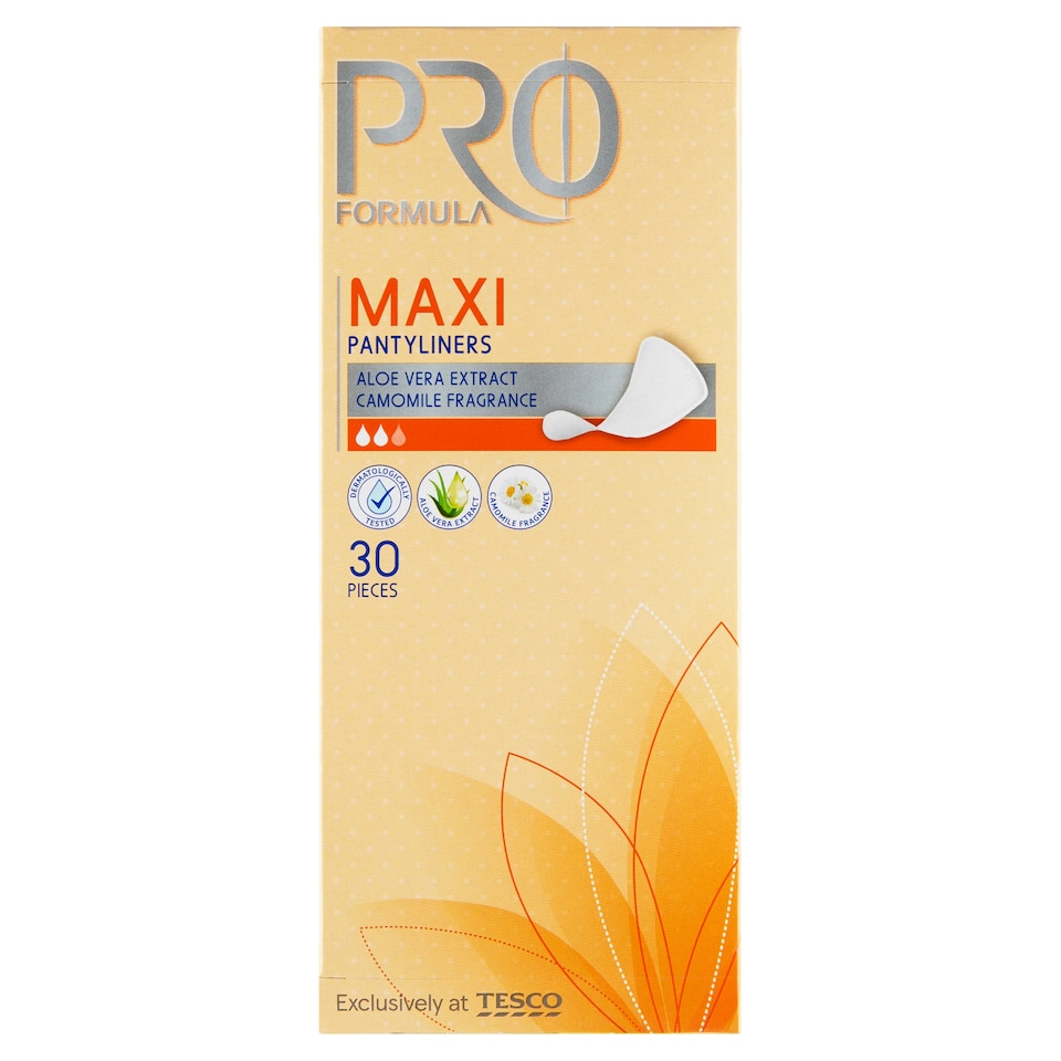 Tesco Pro Formula Maxi Aloe Vera Extract and Camomile Fragrance Pantyliners 30 pcs