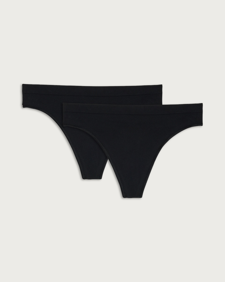 image 1 of F&F 2-Pack Contour Seamfree Thongs in Black