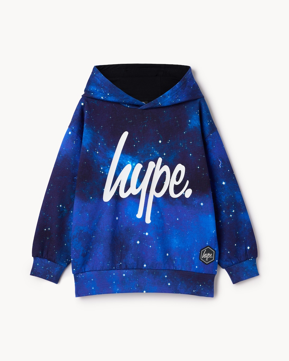 image 1 of Hype Cotton Rich Slogan Hoodie in Multi Blue