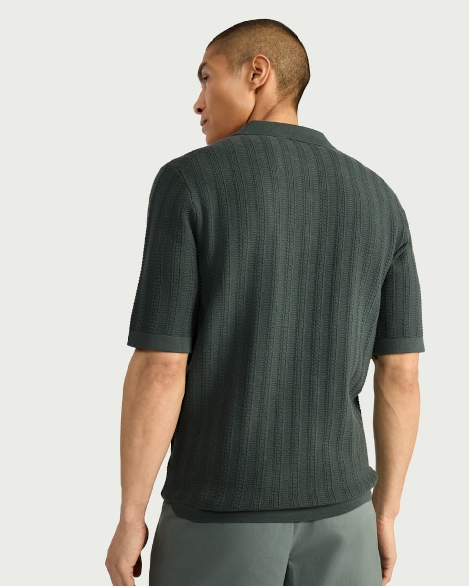 image 1 of F&F Cotton Rich Knitted Short Sleeved Polo Shirt in Green