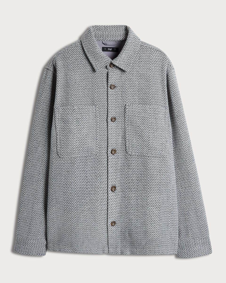 image 1 of F&F Herringbone Button Up Overshirt in Grey