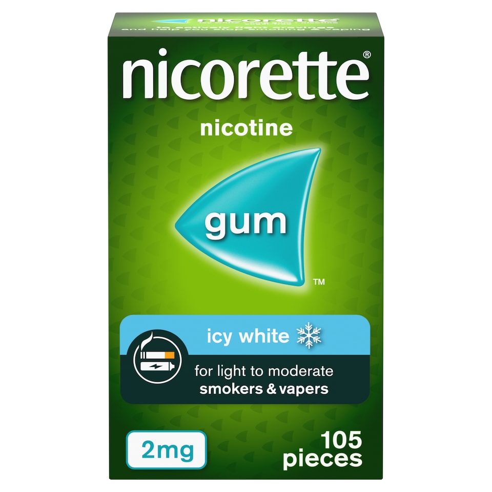 image 1 of Nicorette Stop Smoking Aid 2mg Nicotine Gum - Icy White 105s