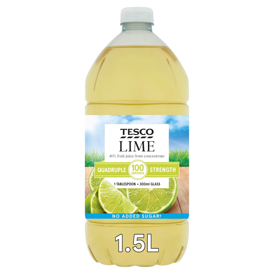 Tesco Quad Strength Lime Squash No Added Sugar 1.5L