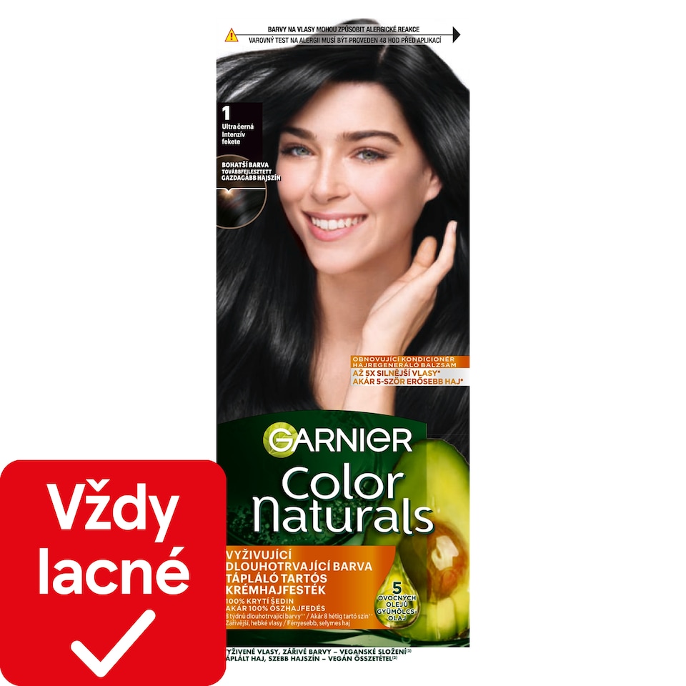 Garnier Color Naturals permanentná farba na vlasy 1 Ultra čierná, 60 +40 +12 ml