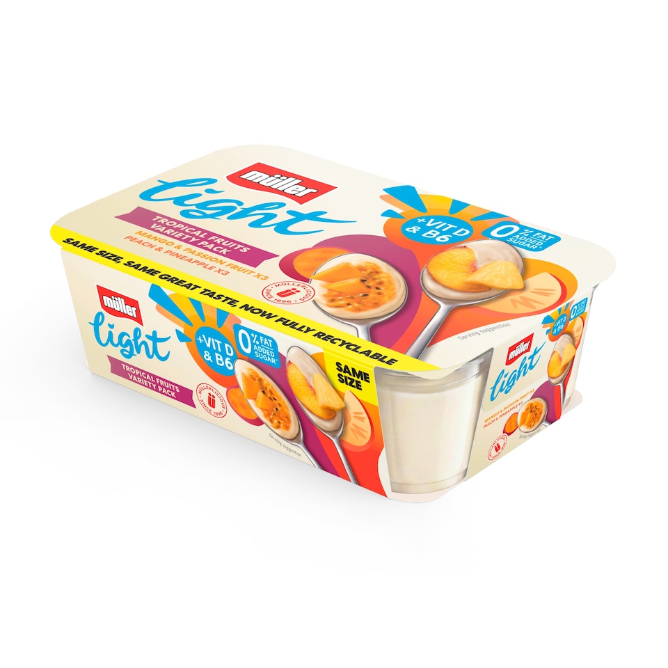 image 1 of Muller Light Fat Free Tropical Fruit Yogurt Variety Pack 6x140g